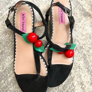 Betsey Johnson Black Sandals with Cherry Detail